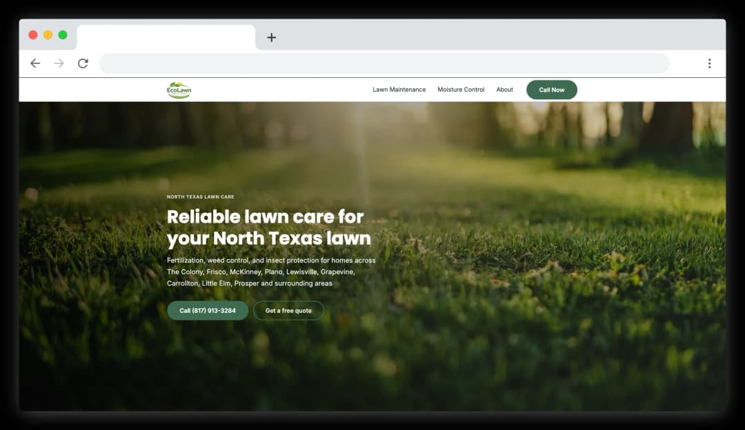 Screenshot of the Eco Lawn website